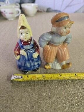 Vintage Pair of Ceramic Dutch Children Figurines - Blue, Yellow, Orange